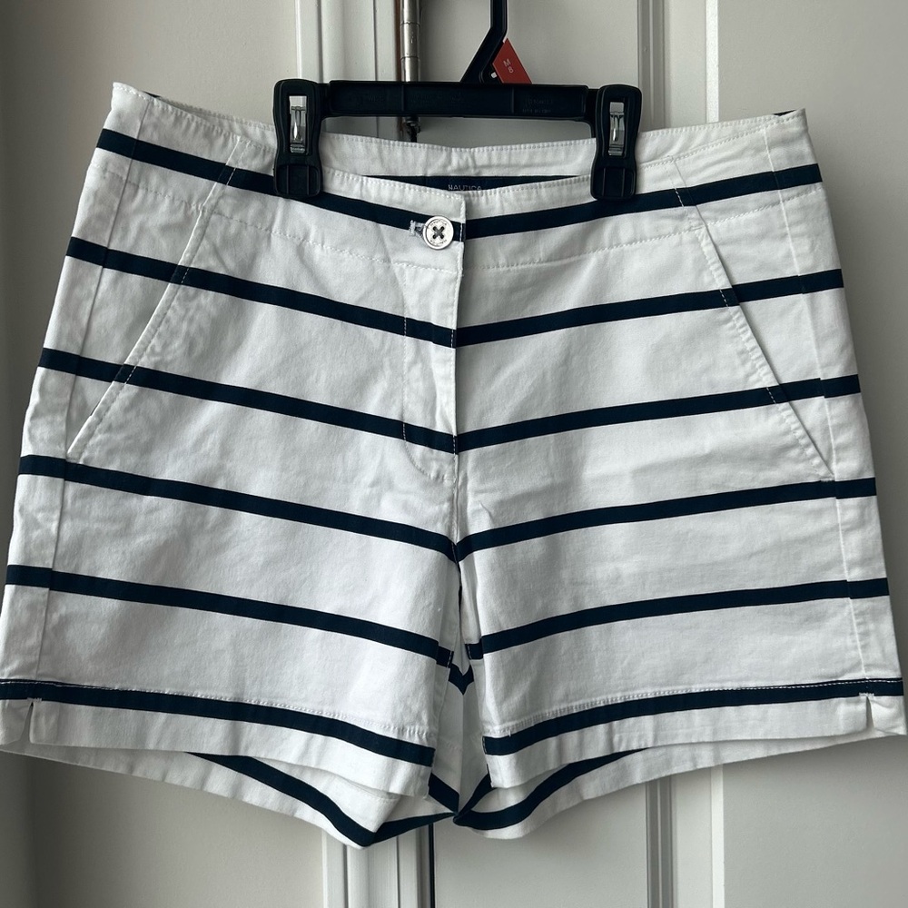 Nautica Women's Navy and White Striped Shorts